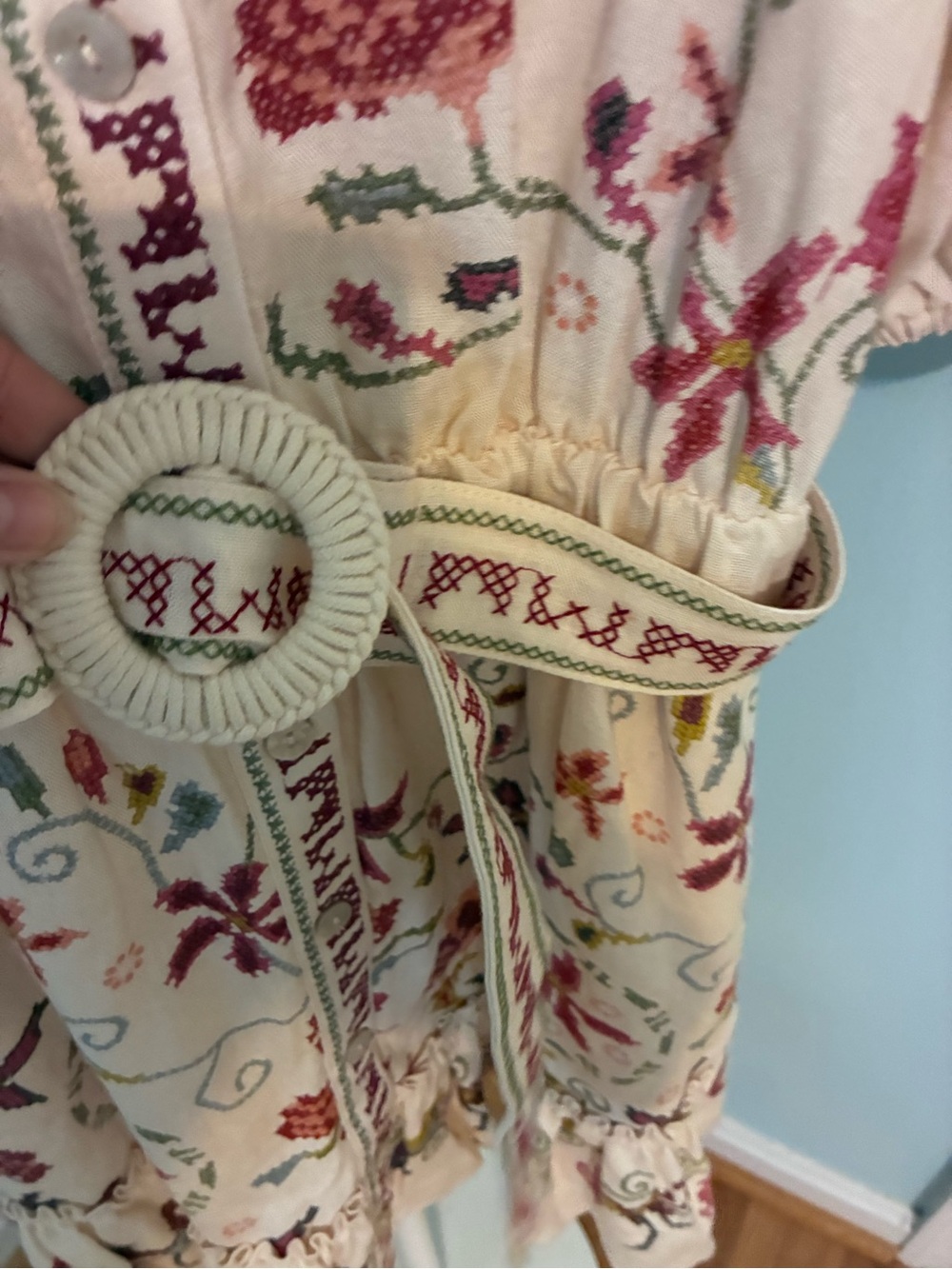 Caroline Constas Cream Mini Dress with Multicolor Floral Embroidery - Picture 9 of 9